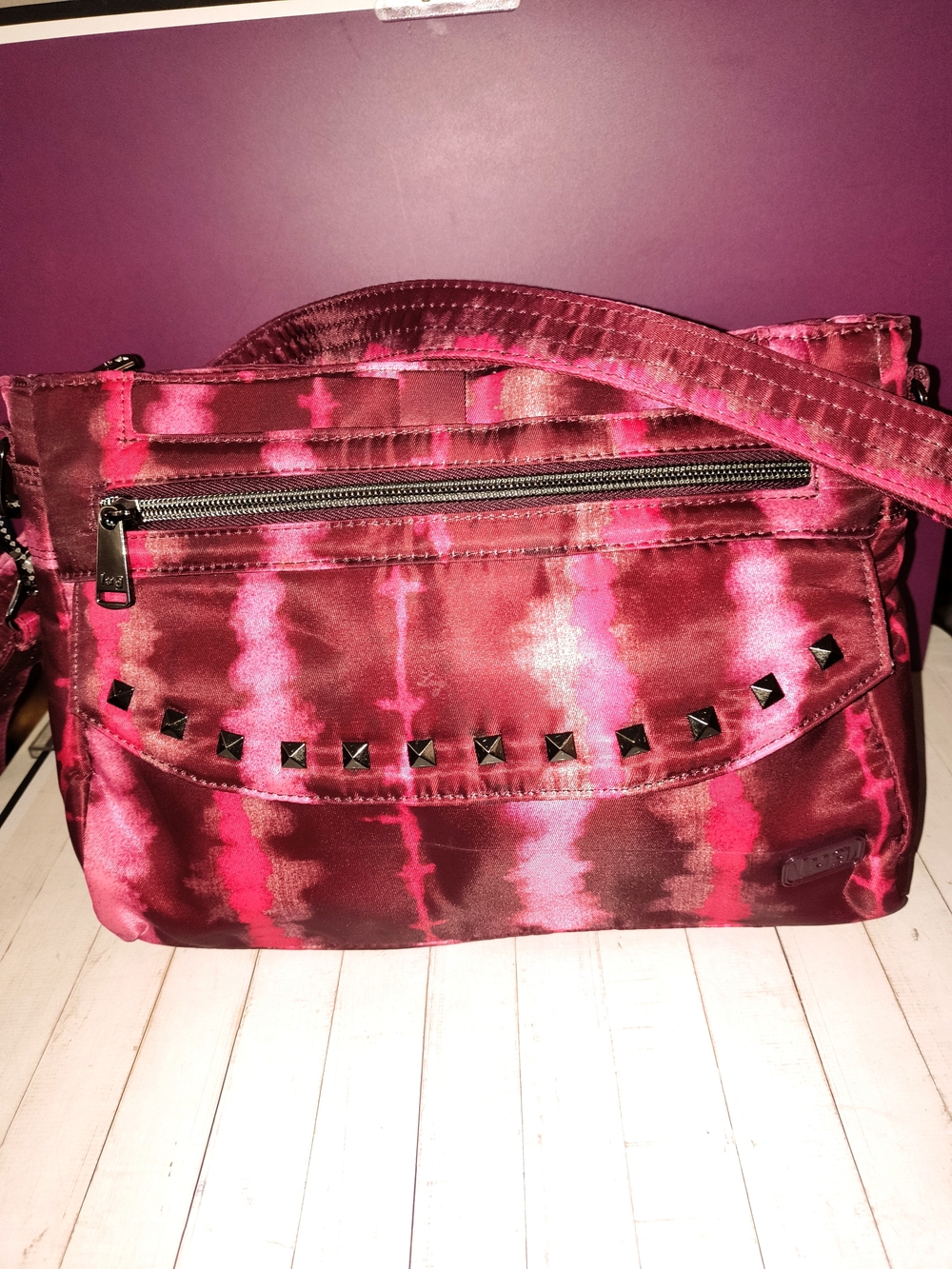 lug Pink and Burgundy Tie-Dye Crossbody with Stud Accents